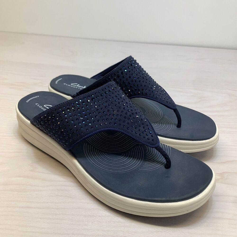Clarks Drift Jaunt Women's Cloudsteppers Thong Sandals Navy Comfort Size 10